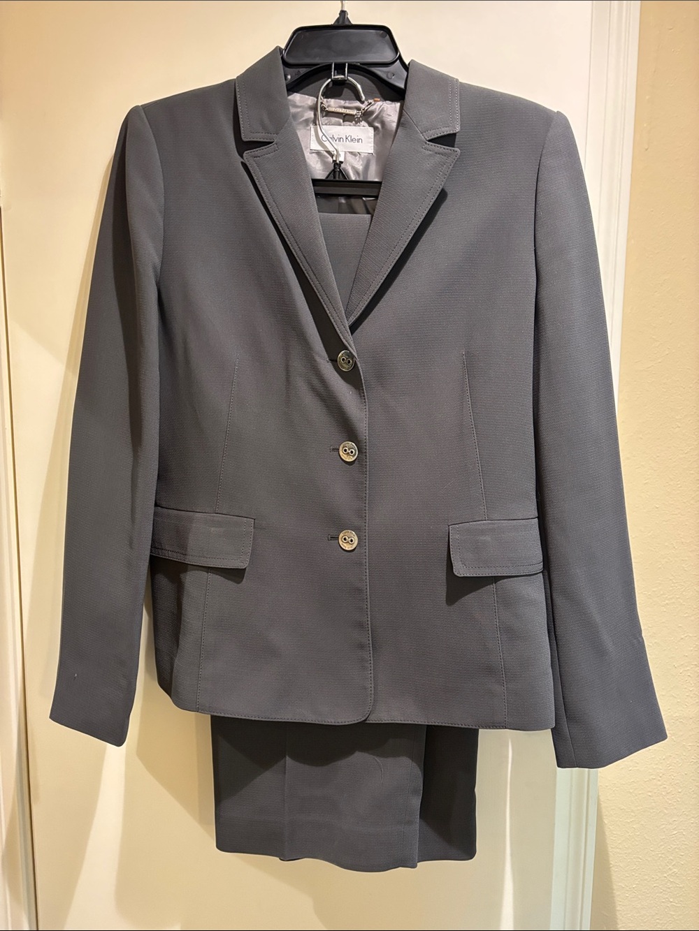Calvin Klein Women's Charcoal Gray Three-Button Suit Jacket